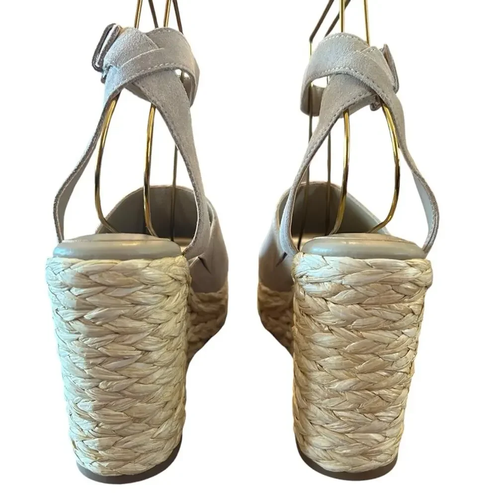 Marc Fisher Nelly Suede Espadrille Wedge Platform Heels Square Toe Taupe NEW 9.5